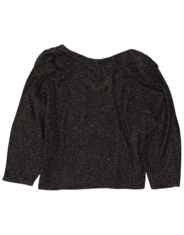 vintage Womens Crop V-Col Jumper Sweater UK 16 Grand Acrylique Noir