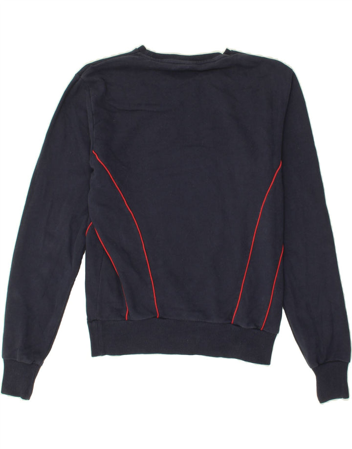 ELLESSE Womens Oversized Graphic Sweatshirt Jumper UK 8 small Navy Blue Vintage Ellesse and Second-Hand Ellesse from Messina Hembry 