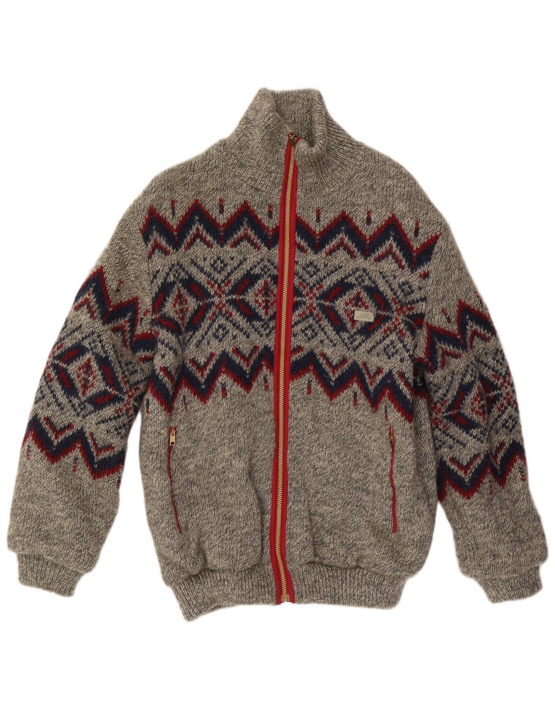 Silvy Veste réversible en tricot pour homme UK 40 Large Gris Géométrique
