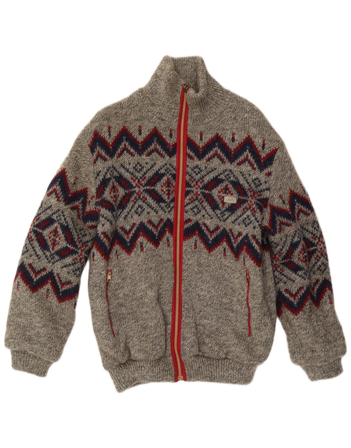 Silvy Veste réversible en tricot pour homme UK 40 Large Gris Géométrique