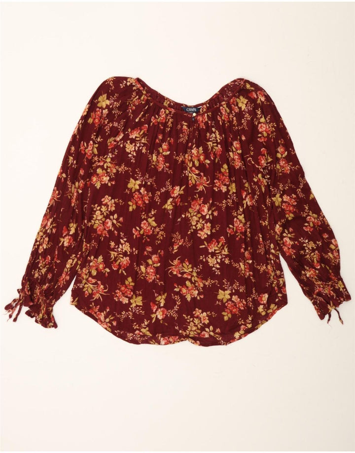 CHAPS Womens Oversized Long Sleeve Blouse Top UK 10 Small Maroon Floral Vintage Chaps and Second-Hand Chaps from Messina Hembry 
