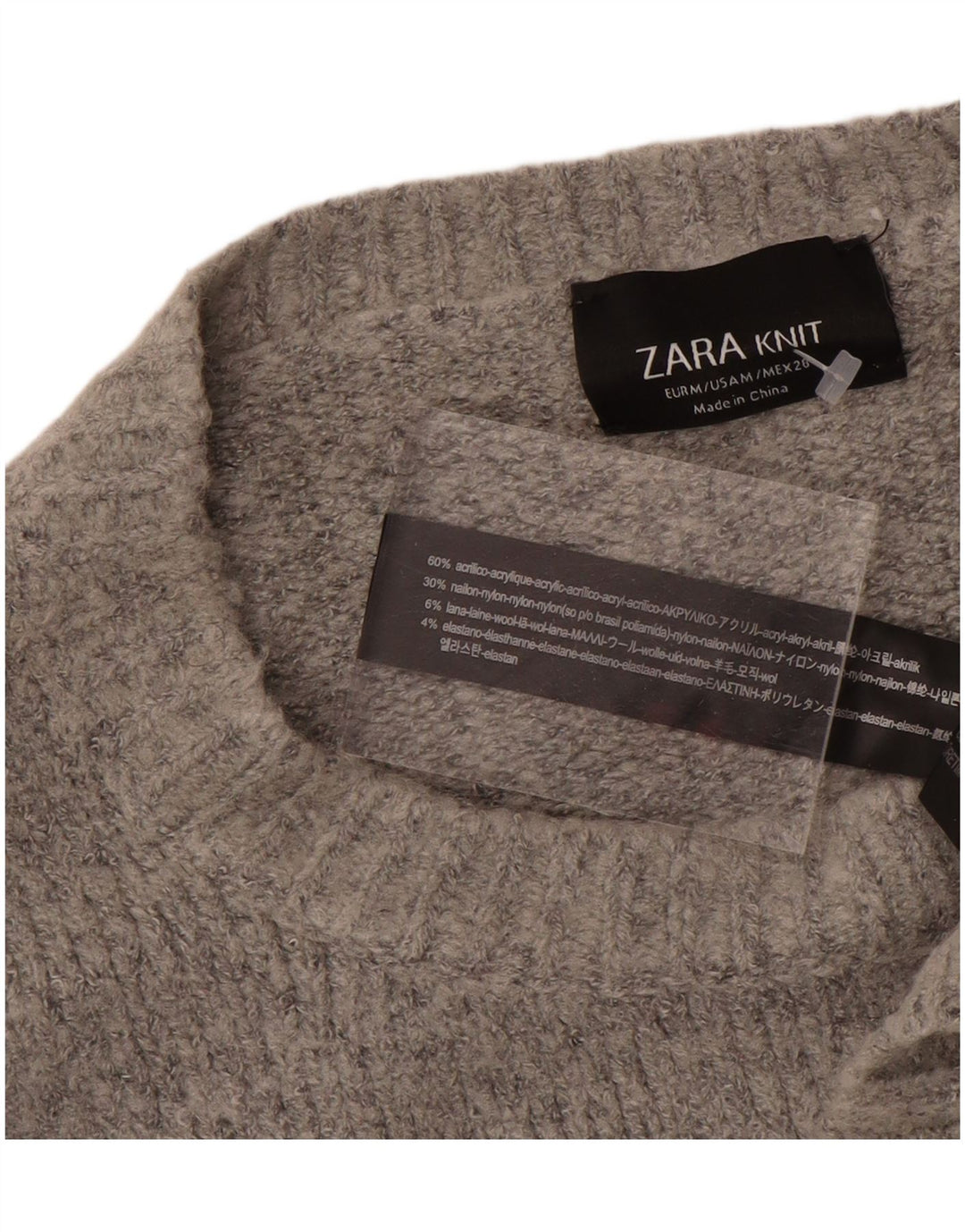 Zara Pull surdimensionné à col bateau pour femme UK 14 Gris moyen Acrylique
