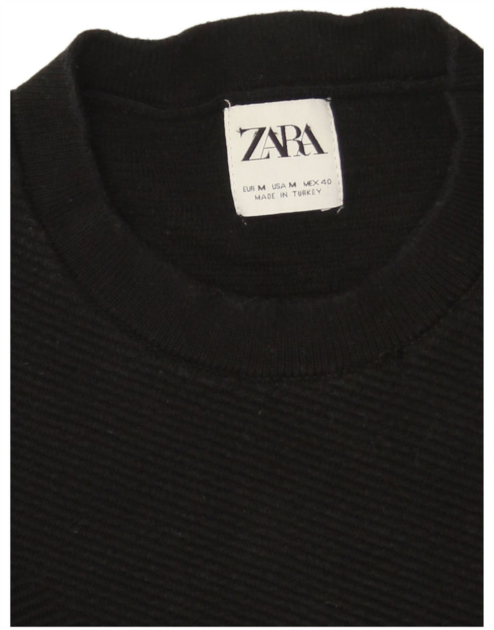 Zara Pull à col rond pour homme en coton noir moyen