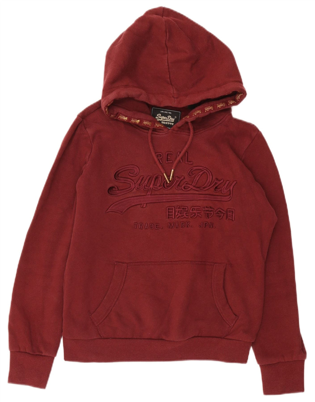 Superdry Pull à capuche graphique court pour femme UK 12 Coton bordeaux moyen