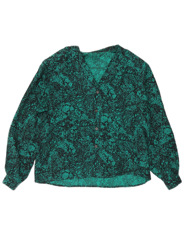 vintage Womens Abstract Pattern Shirt Blouse UK 16 Grande Soie Verte