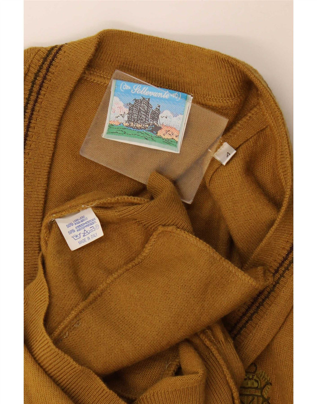vintage Mens Cardigan sans manches Pull Moyen Kaki Laine