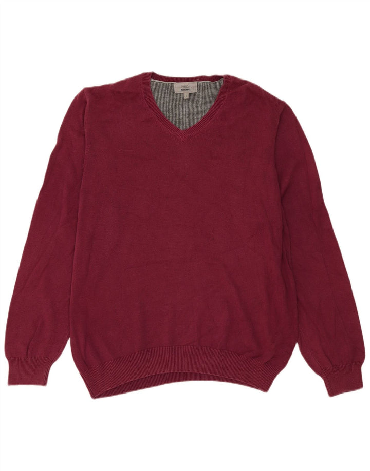 Marks & Spencer Pull coupe classique à col en V pour homme, grand, bordeaux