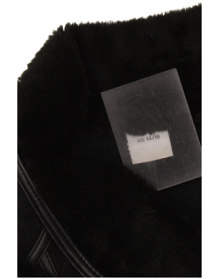 veste shearling femme vintage UK 14/16 Grand cuir noir