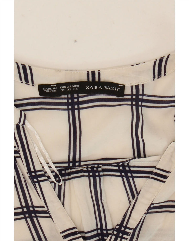 Zara Chemisier à manches 3/4 pour femme UK 6 XS Blanc à carreaux