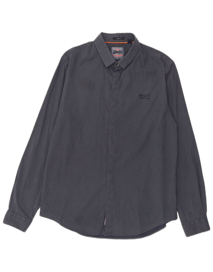 Superdry Chemise Slim Fit Large Bleu Marine En Coton À Pois