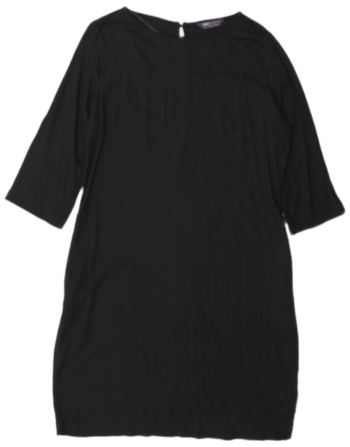 Marks & Spencer Robe droite à manches 3/4 pour femme UK 12 Viscose noire moyenne