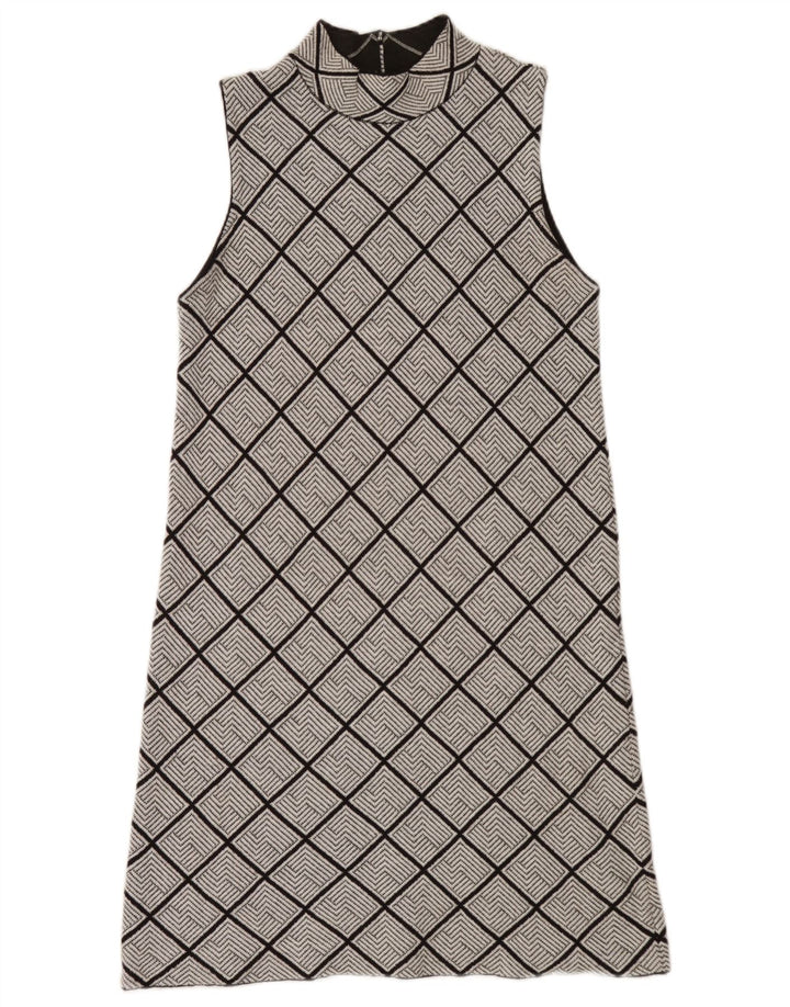Zara Robe droite sans manches pour femme UK 14 Grand Gris Géométrique