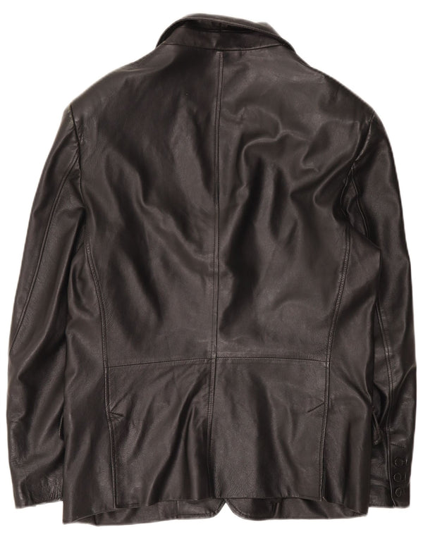 vintage Homme 3 Boutons Veste Blazer En Cuir IT 50 Grand Cuir Noir