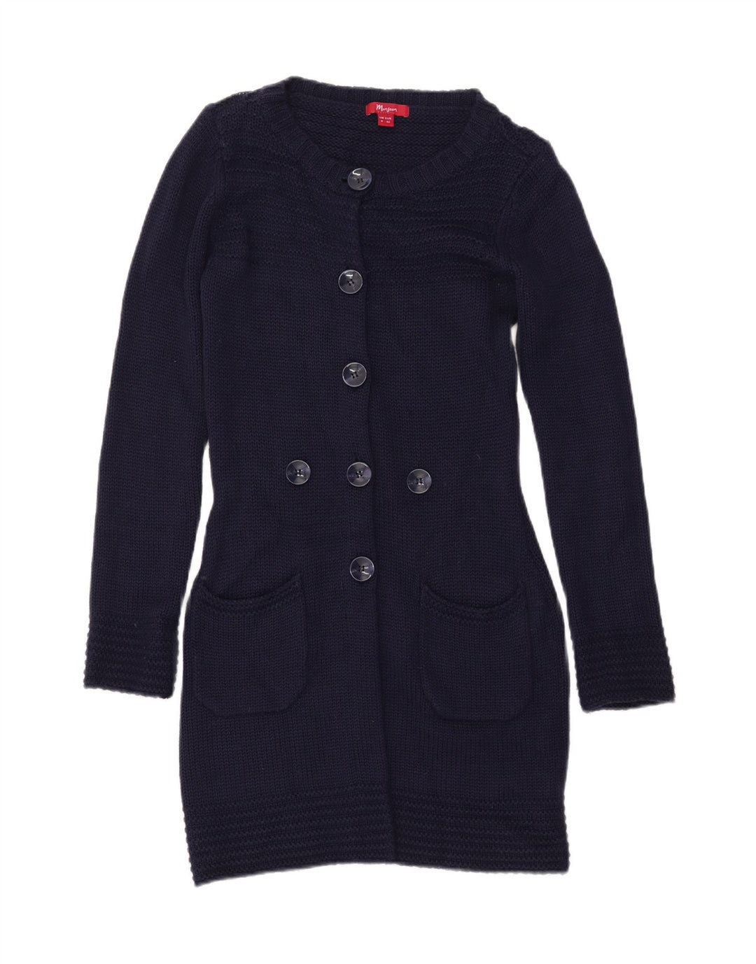 MONSOON Pull cardigan long pour femme UK 8 Small Bleu marine Acrylique