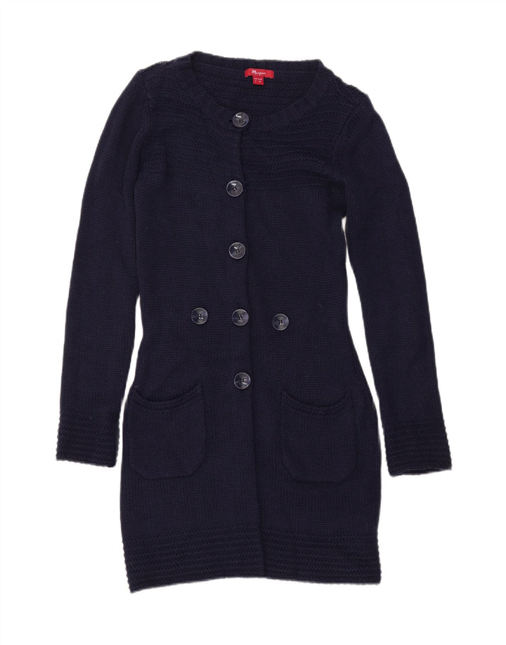 MONSOON Pull cardigan long pour femme UK 8 Small Bleu marine Acrylique