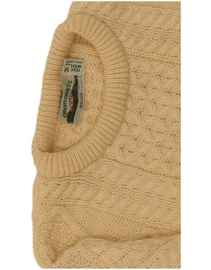 arancrafts Pull à col rond pour homme en laine beige moyen