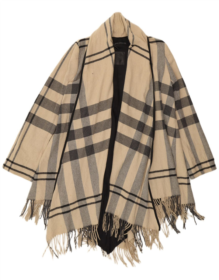 Zara Womens Open Relaxed Fit Pardessus UK 10 Petite laine à carreaux beige
