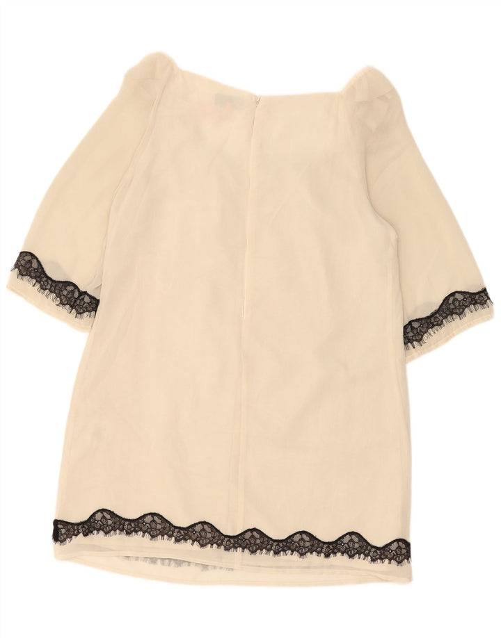 Lipsy Robe droite à manches 3/4 pour femme UK 44 Medium Off White Polyester