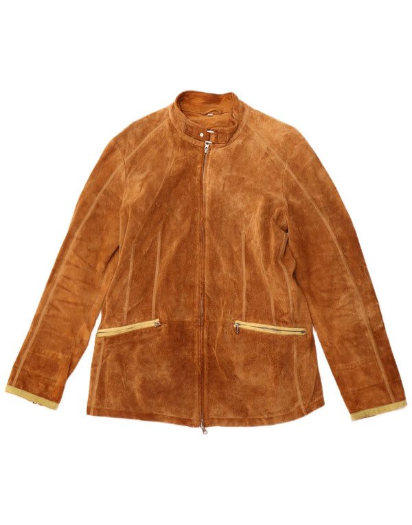 VINTAGE Veste en Daim Femme IT 50 XL Cuir Beige