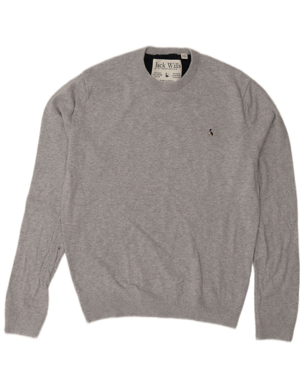 Jack Wills Pull à col rond pour femme UK 14 Gris moyen en coton moucheté