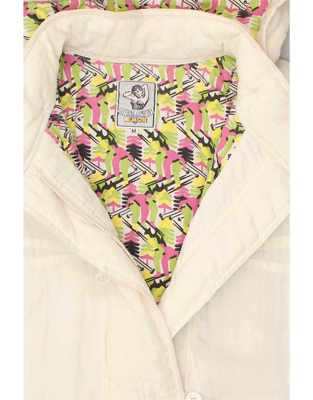 VINTAGE Veste coupe-vent à capuche femme UK 14 Medium White Polyamide
