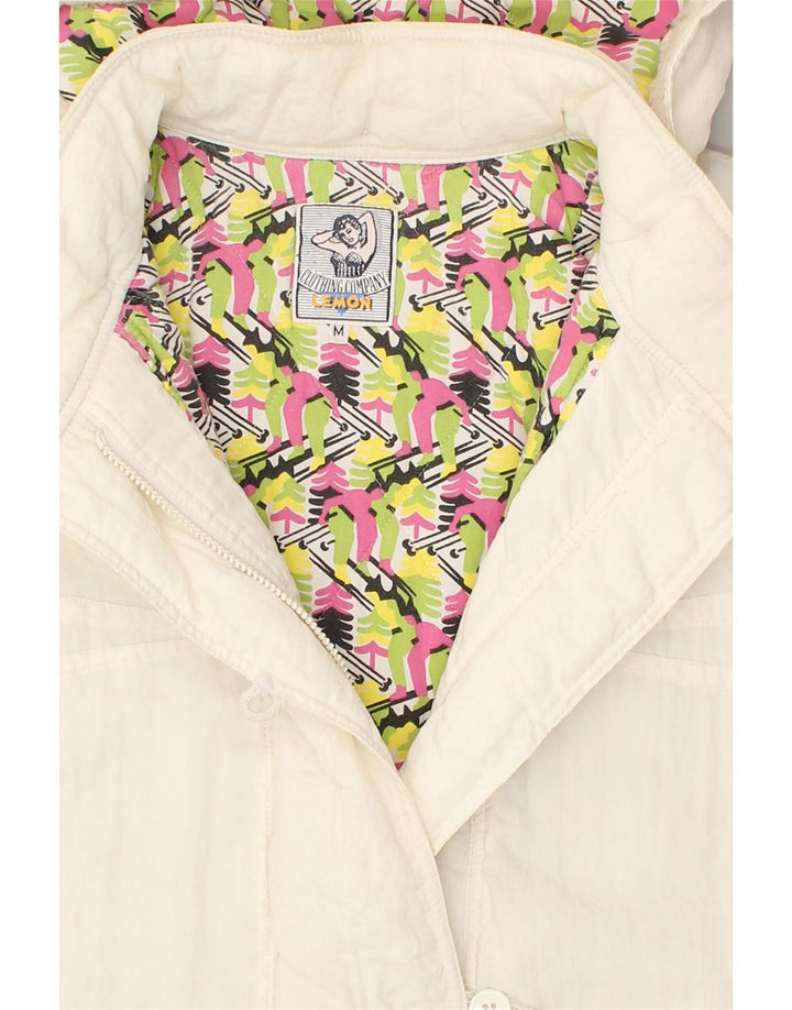 VINTAGE Veste coupe-vent à capuche femme UK 14 Medium White Polyamide