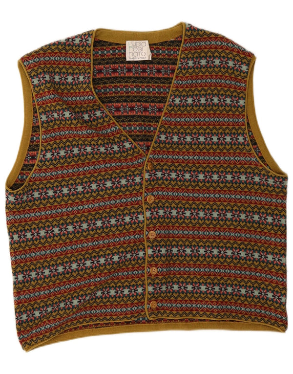 vintage Mens Cardigan sans manches Pull Moyen Multicolore Fair Isle