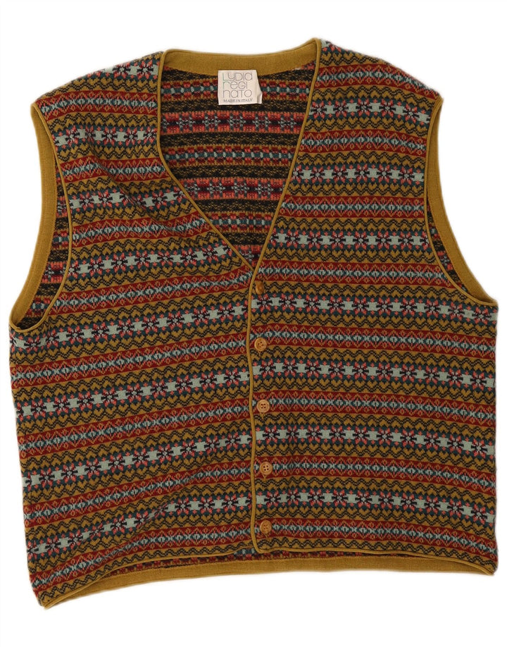 vintage Mens Cardigan sans manches Pull Moyen Multicolore Fair Isle