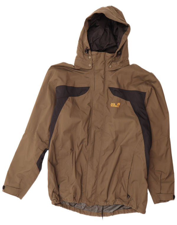 Jack Wolfskin Veste de pluie à capuche pour homme UK 48 2XL Marron Colorblock Polyamide