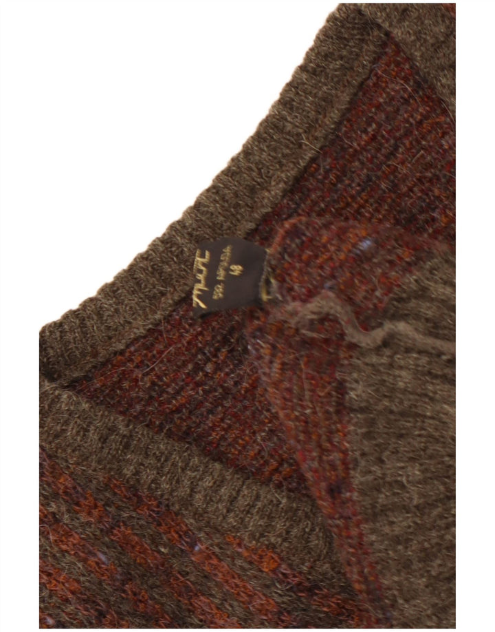 VINTAGE Pull col V pour homme IT 48 Marron moyen Argyle/Diamant