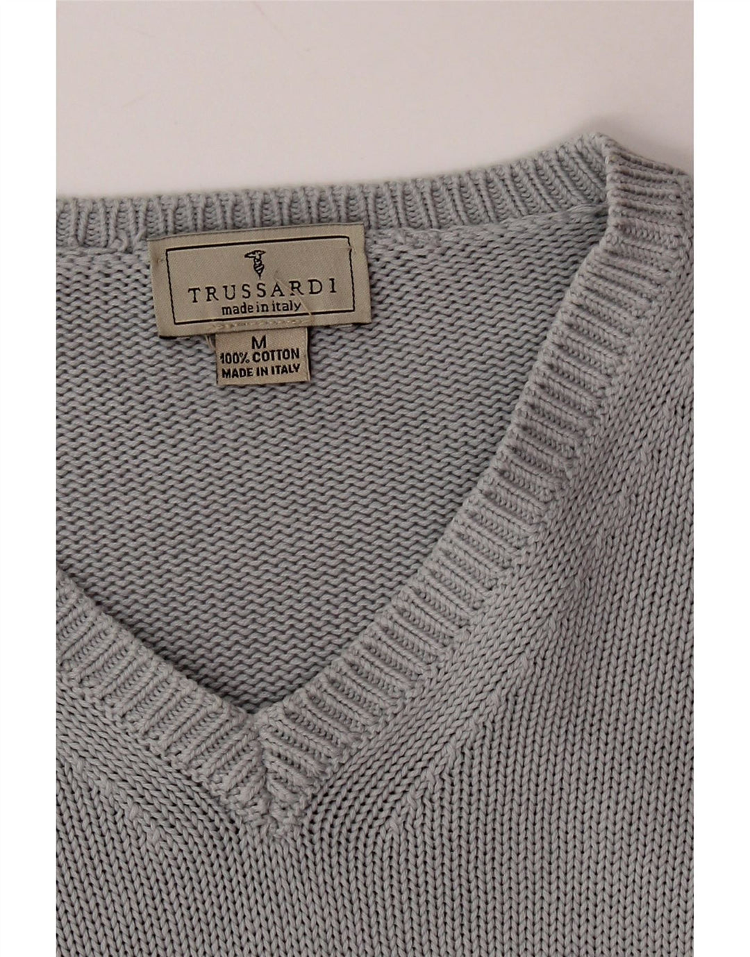 TRUSSARDI Pull Col V Homme Gris Moyen Coton