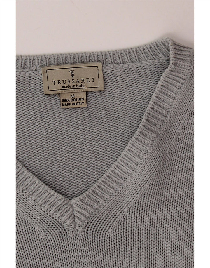 TRUSSARDI Pull Col V Homme Gris Moyen Coton