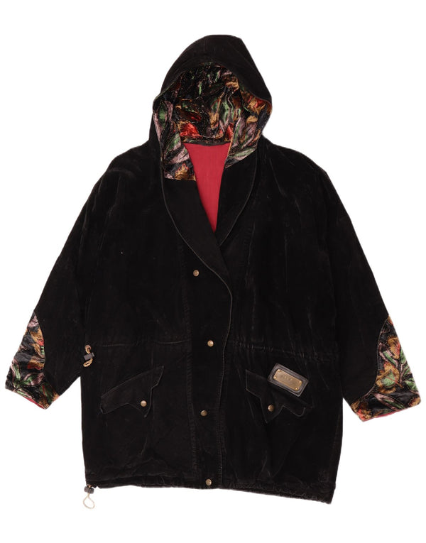 Veste Parka à capuche surdimensionnée femme Vintage UK 14 grand noir Floral