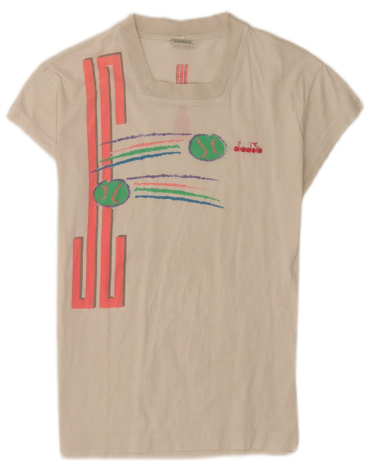 Diadora T-Shirt Graphique Femme Top IT 42 Coton Blanc Moyen