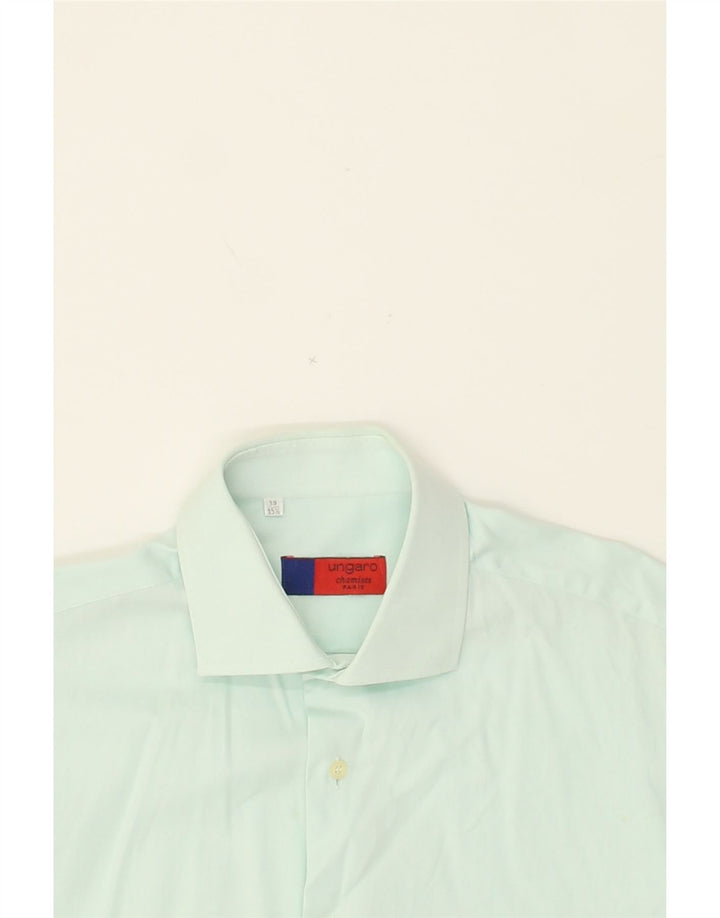 UNGARO Mens Short Sleeve Shirt Size 15 1/2 39 Medium Turquoise Cotton Vintage Ungaro and Second-Hand Ungaro from Messina Hembry 