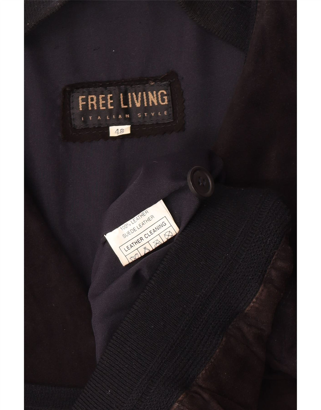 vintage Mens Suede Bomber Jacket IT 48 Cuir Noir Moyen