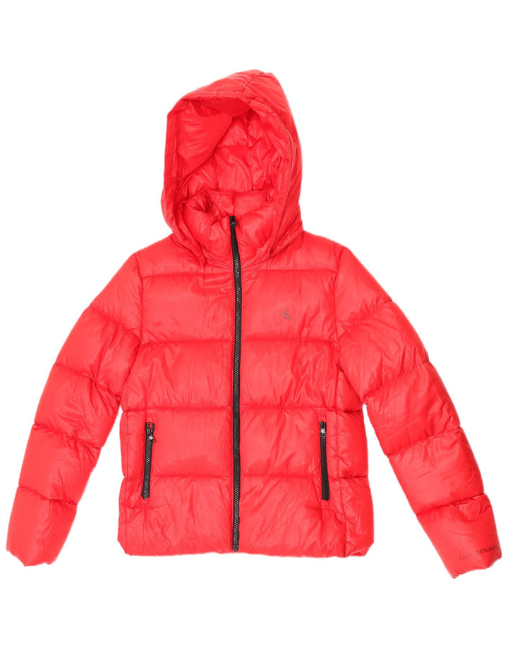 Calvin Klein Jeans Veste matelassée à capuche pour femme UK 14 Rouge moyen Polyester
