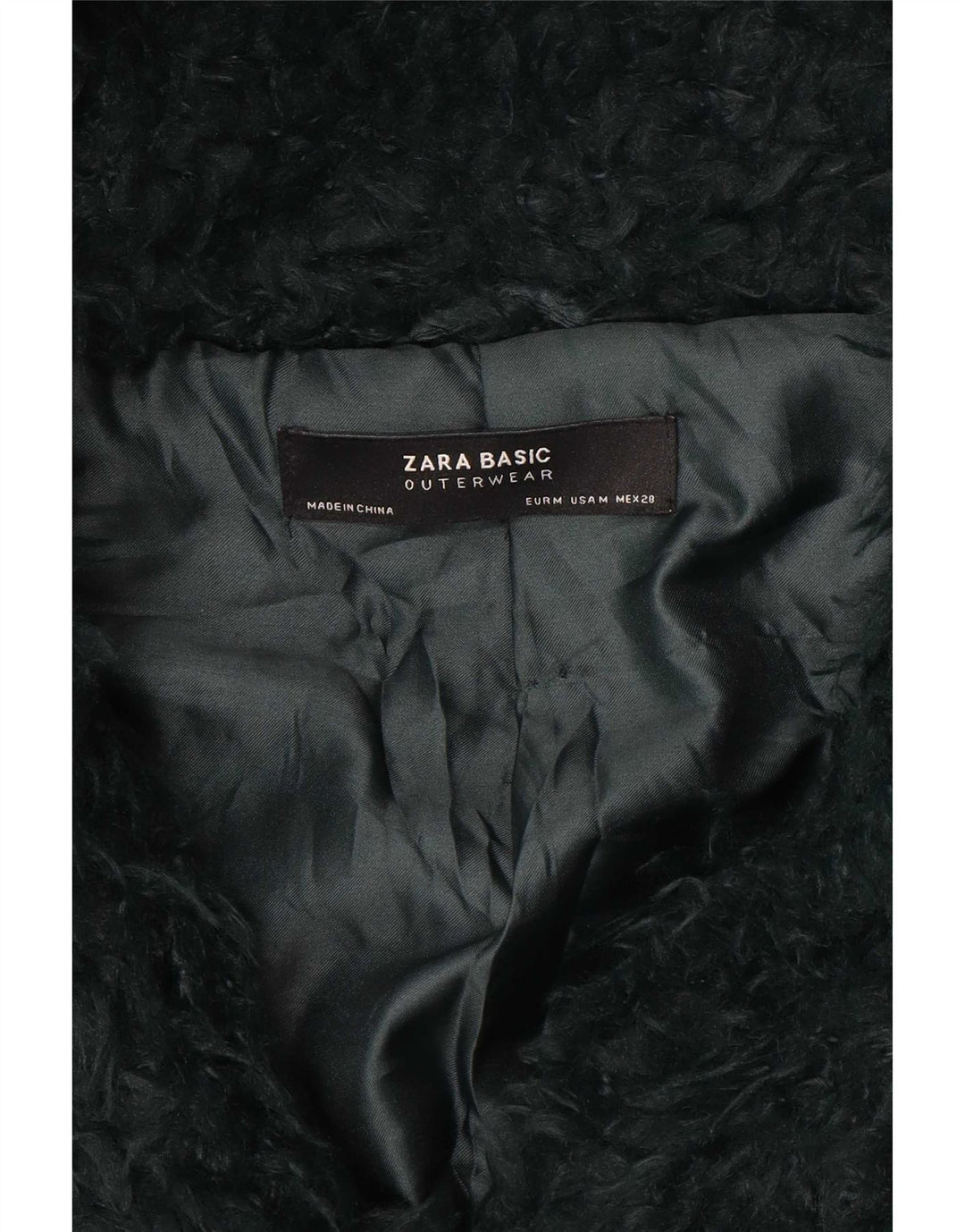 Zara Womens Teddy Manteau à capuche UK 14 Vert moyen