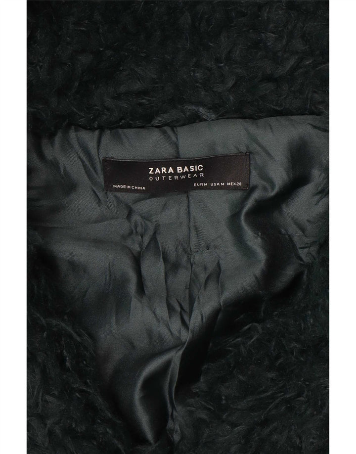 Zara Womens Teddy Manteau à capuche UK 14 Vert moyen