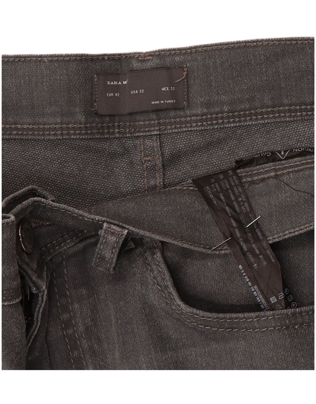 Zara Jean Slim Homme EU 42 Large W32 L30 Gris Coton
