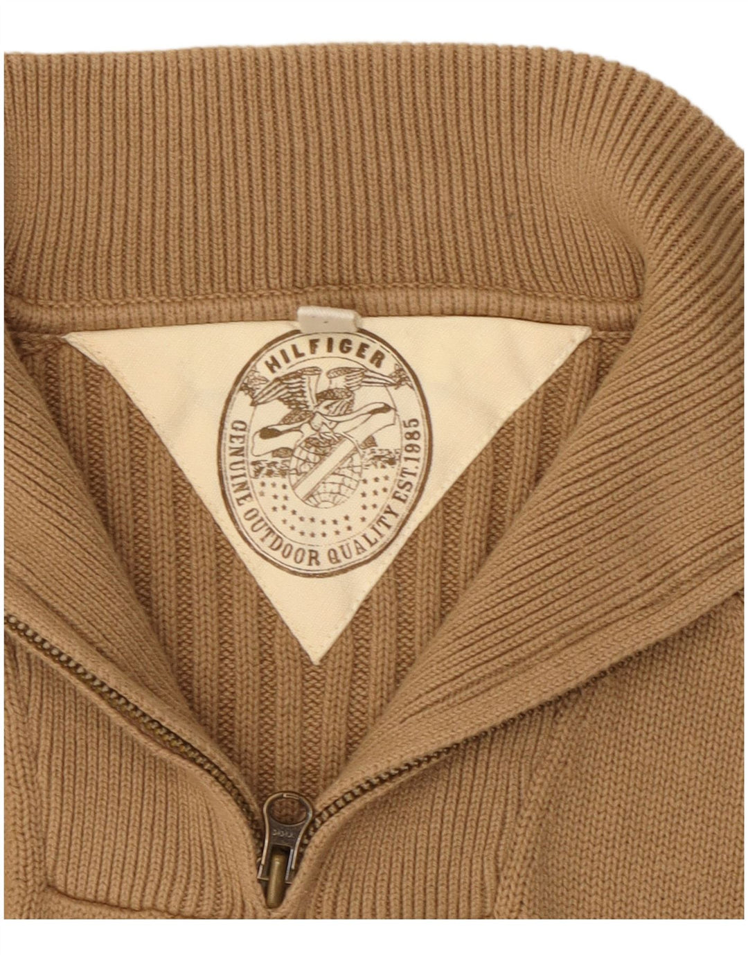 Tommy Hilfiger Pull Col Zippé Homme Coton Beige Moyen