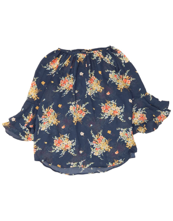 Chaps Womens 3/4 Sleeve Blouse Top UK 12 Medium Blue Floral Polyester