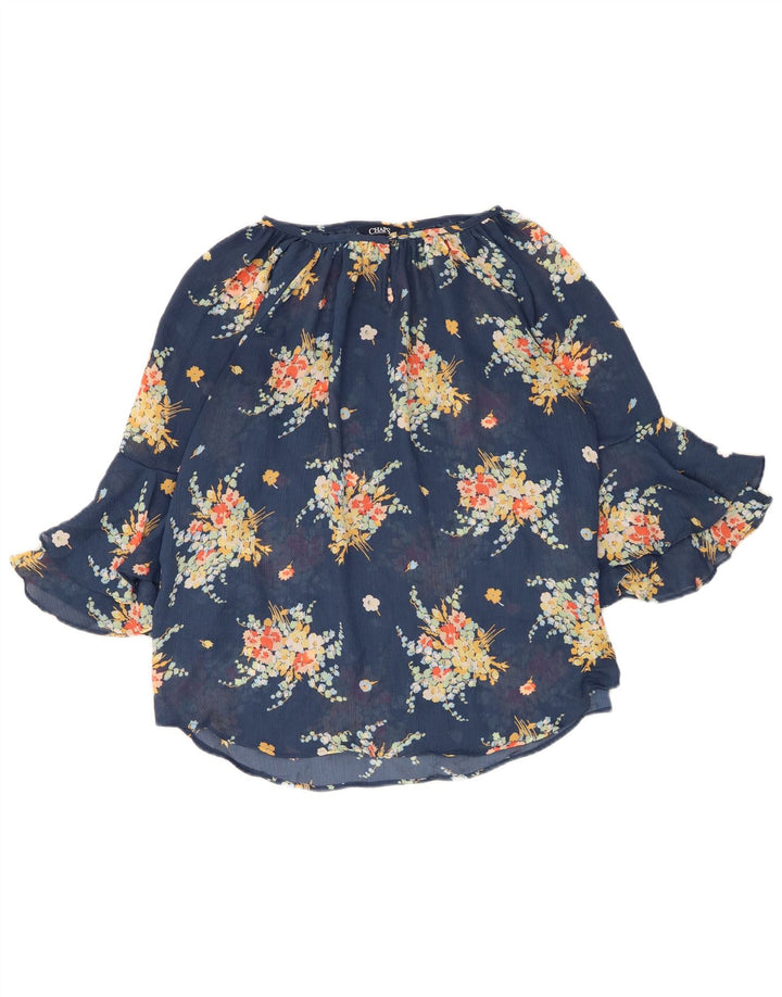 Chaps Chemisier à Manches 3/4 pour Femme UK 42 Bleu Moyen Floral Polyester