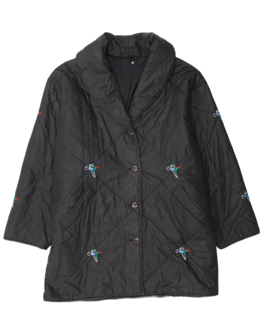 VINTAGE Femmes Loose Fit Coupe-vent Manteau UK 20 2XL Noir Imprimé Animal