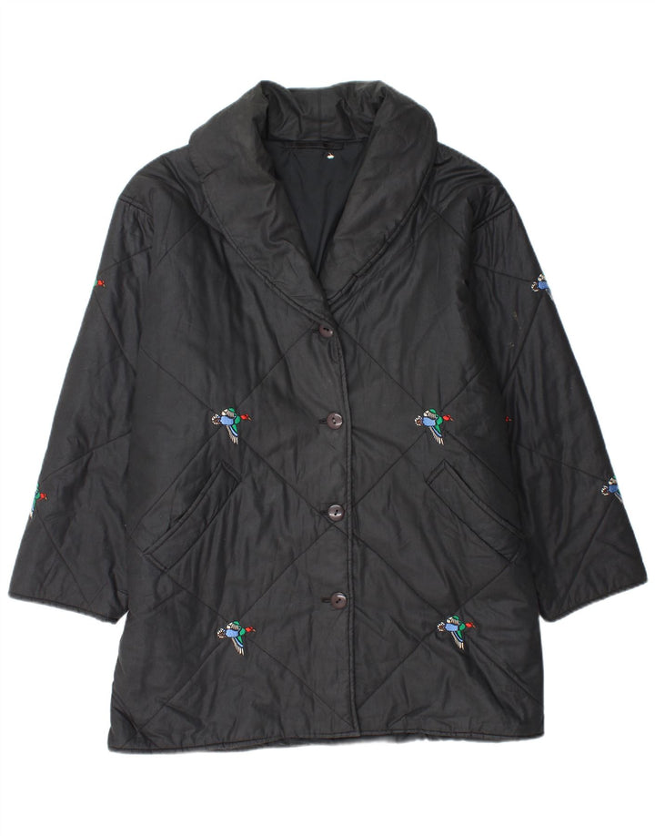 VINTAGE Femmes Loose Fit Coupe-vent Manteau UK 20 2XL Noir Imprimé Animal