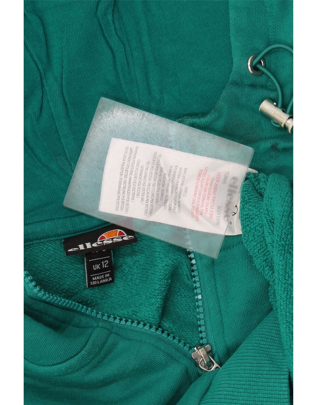Ellesse Pull à capuche graphique surdimensionné pour femme UK 12 Coton vert moyen