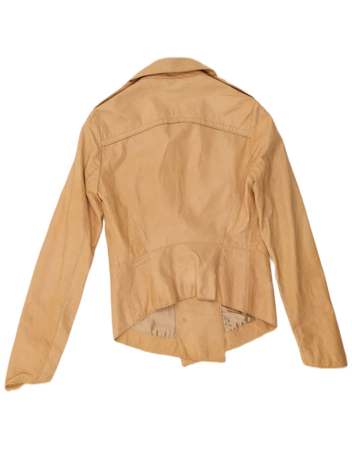 Veste en cuir femme vintage IT 42 Cuir Beige Moyen