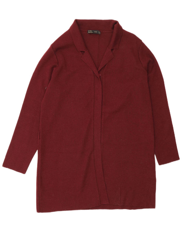 Zara Womens Longline Cardigan Sweater UK 16 Large Bourgogne Laine