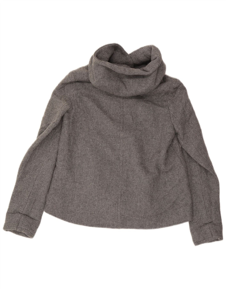 Zara Veste Bomber À Capuche Femme UK 10 Petite Laine Grise