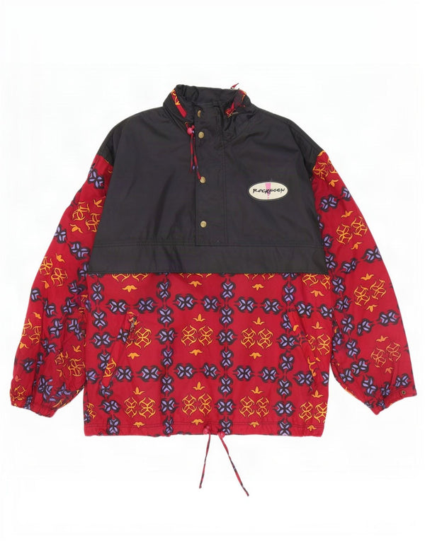 vintage Mens Loose Fit Hooded Anorak Rain Jacket UK 38 Moyen Rouge Géométrique